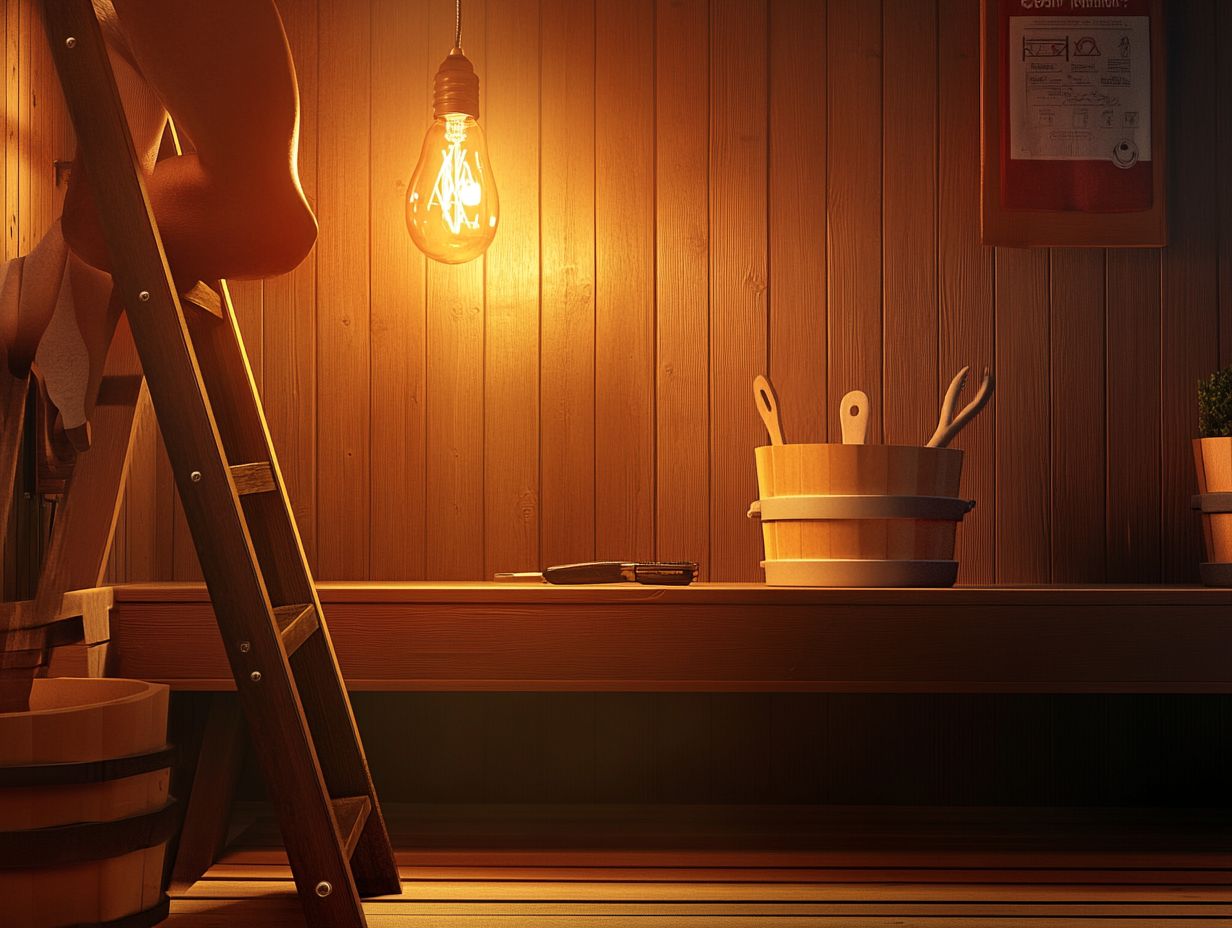 Person replacing a burnt-out light bulb in a sauna