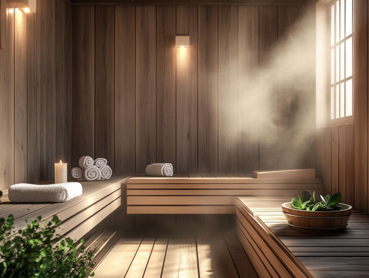 Soft, warm lighting creating a relaxing sauna atmosphere