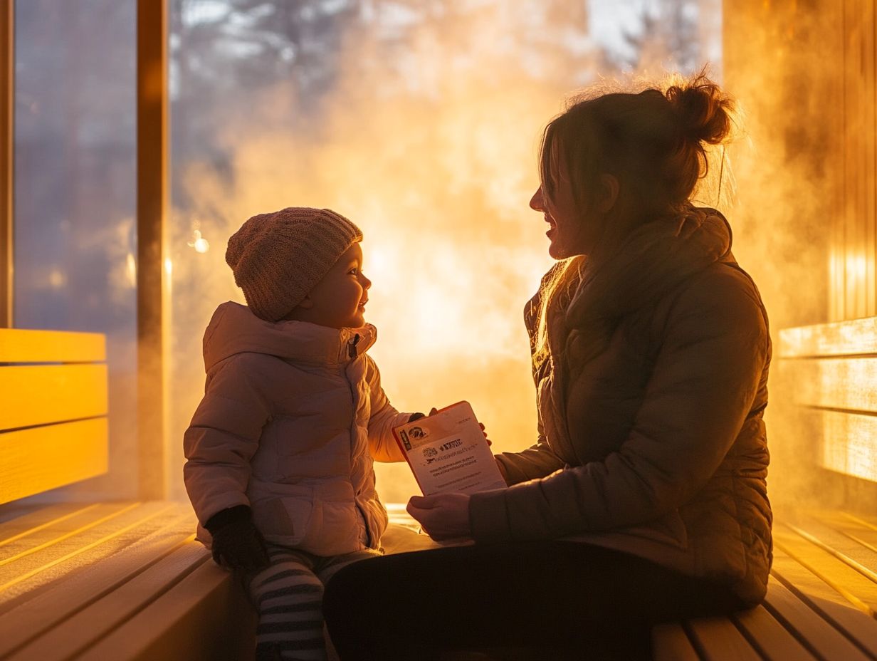 An adult supervising children in a sauna