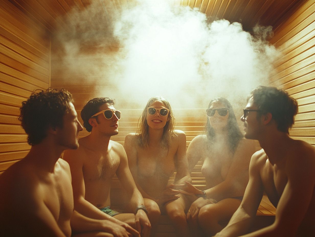 Illustration depicting peer pressure effects in sauna settings.