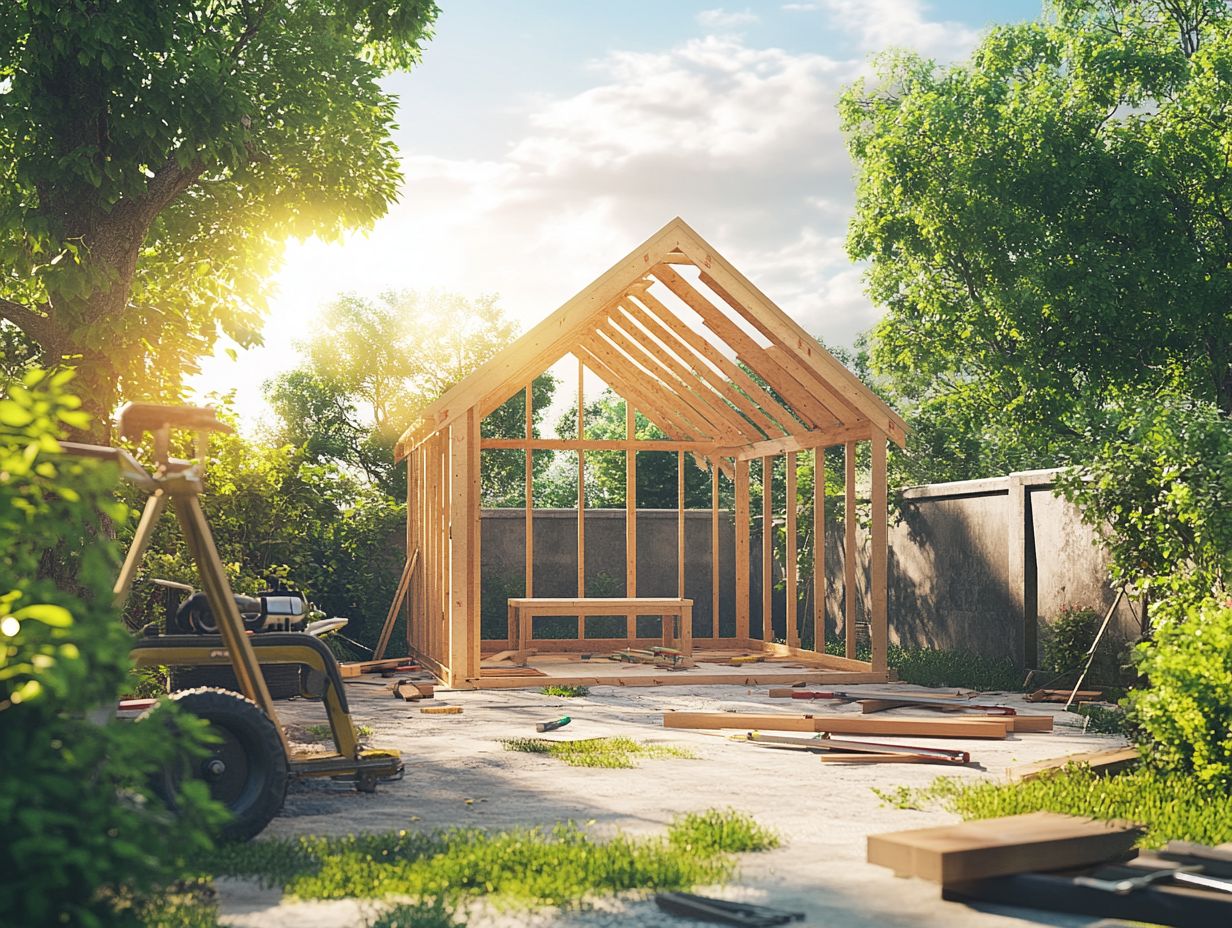 A photo showing the preparation and framing process for a DIY sauna