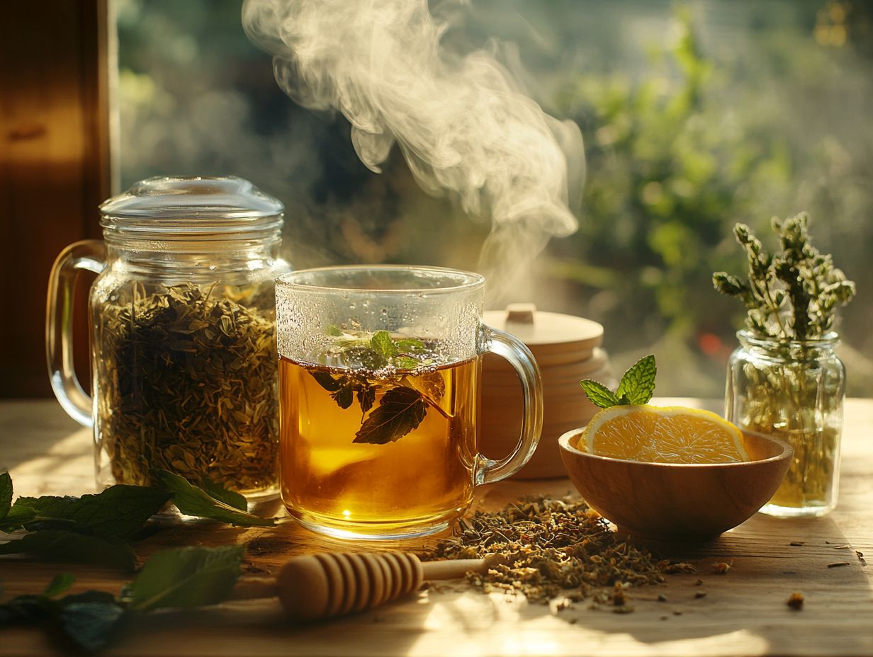 A cup of Burdock Root Tea with fresh burdock root