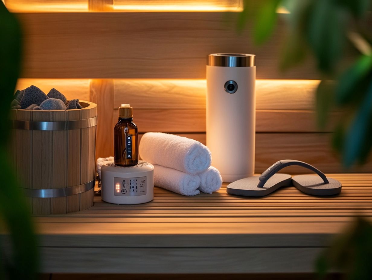 Illustration of pre-sauna preparation, including towels and accessories